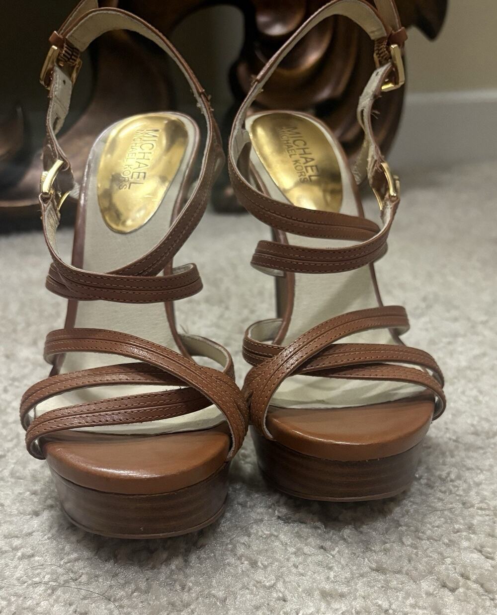Michael Kors Cicely Brown Leather Strappy Platform Sandals Size 6.5